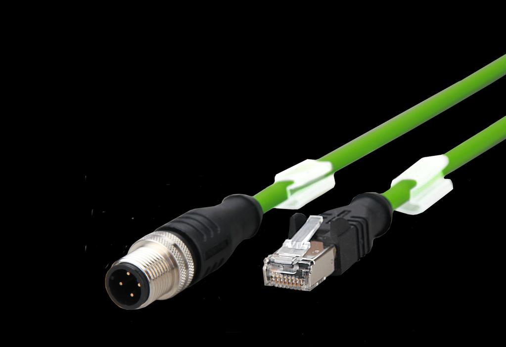 5, 4-pole, D-coded (IEC 61076-2-101) M12 connector, straight to RJ45 connector connectors over molded stranded