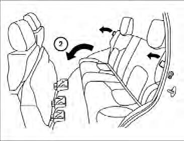 The headrests must be removed before folding down the seatbacks. To remove the headrests, push and hold the lock knob while moving the headrest in an upward direction.