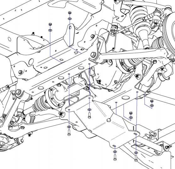 Skid Plate (91-9486) Illustration 17 Skid Plate Install 3/8 X 1 Bolts locking compound on the tie rod end nut. 79.