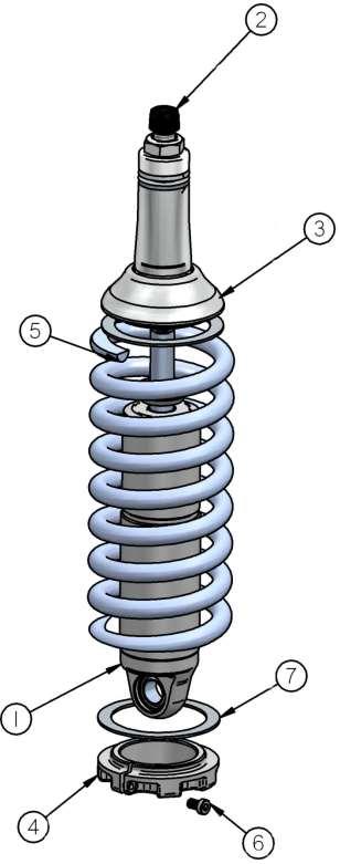High tensile coil spring 6. Set screw 7. Delrin Spring Washer 1. Stud top base 2.