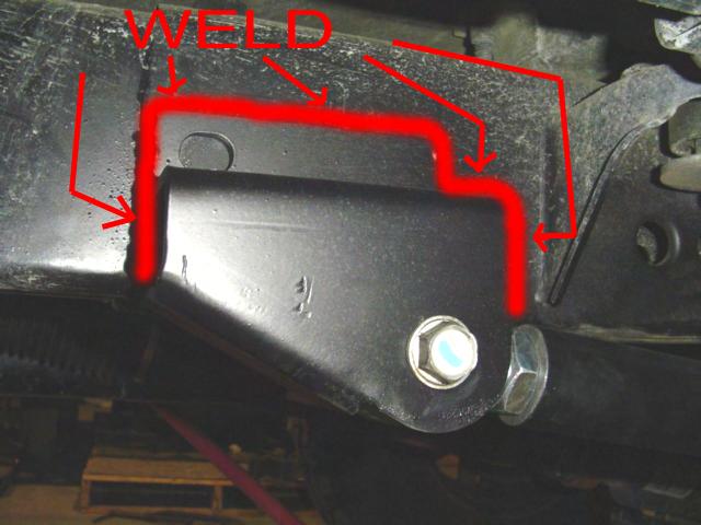 Alignment Hole in Side of Frame Weld on Lower Control Arm Mount 19) Remove the OEM rear lower/upper