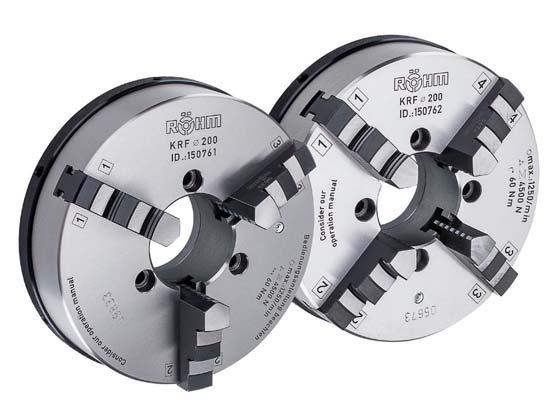 Lever scroll chucks KRF - actuation by turning the clamping ring APPLICATION 3- and 4-jaw chuck for positioning and conveying workpieces, e.g. on measuring machines.