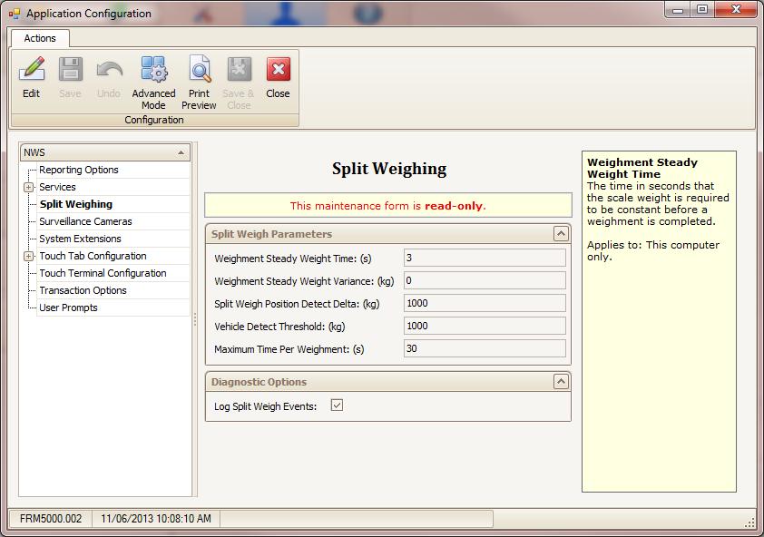 Modifying Split Weigh Parameters When the Split Weighing option has been selected, the parameters affecting the Split Weighing operations can be configured in the Split Weighing configuration area.