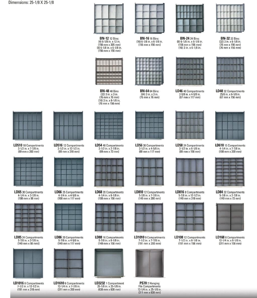 Standard Bin Configurations. Select the bins you need or create your own configuration by changing these moveable partitions. Page 8 Standard bins beginning with BN are composed of plastic bin cups.