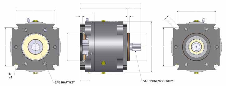 SAE PTO 1500 Specifications K D2 D1 A B E1 E2 4x L F K D3 E3 C F 4x G SEE CHART FOR PUMP SHAFT OPTIONS P SEE CHART FOR INPUT SHAFT OPTIONS Mounting dimensions conforming to SAE J744 DIMENSIONAL DATA*