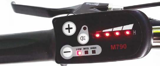 Left hand: Pedal Assist control and voltage display Battery Voltage Display L:Low H:High Battery Voltage varies during a ride, e.g. it is lower uphill.