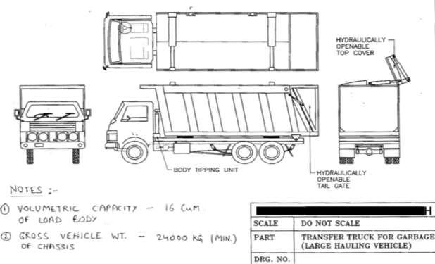 18. Truck with hydraulic lift for Transportation of Solid Waste 10 cum. Capacity Truck chassis shall be TATA/ ASHOK LEYLAND/ EICHER/ FORCE make.