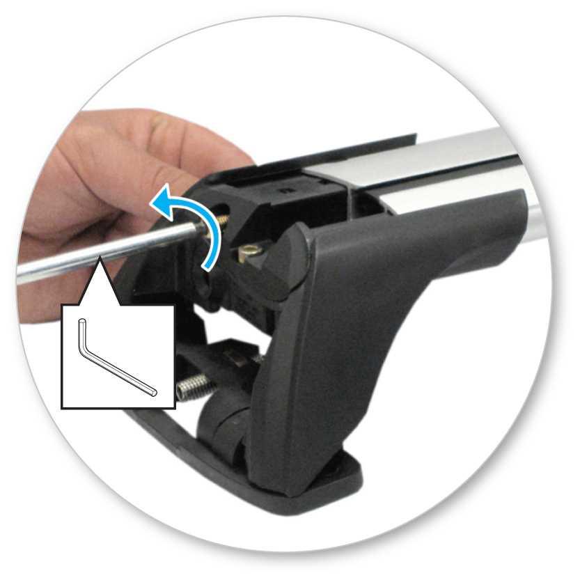 Use hex screwdriver to reverse adjusting screw 10 turns. Press adjusting screw and pull crossbar legs out.