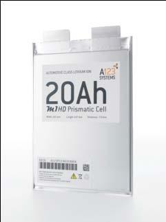 HD Prismatic Cell: Delivers 20 Amp-hours at 3.3V -Fast charging research in progress by EVT.