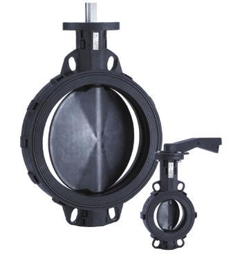 Wafer style Resilient seated butterfly valves with valve body and disc in high engineered composite material providing excellent internal and external chemical resistance Features General application