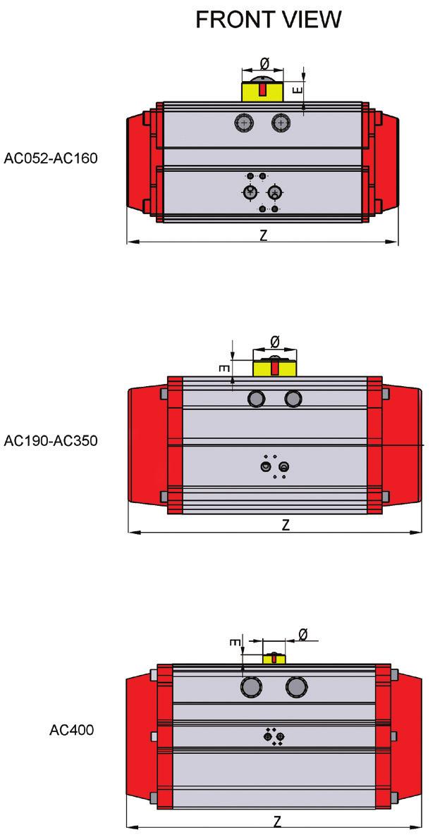 METRIC DIMENSIONS ATTENTION: AC052 suitable mostly for controlling ABO ball valves (not suitable for ABO butterfly valves) AC063 and AC075 a square diagonally bore is recomended in combination with