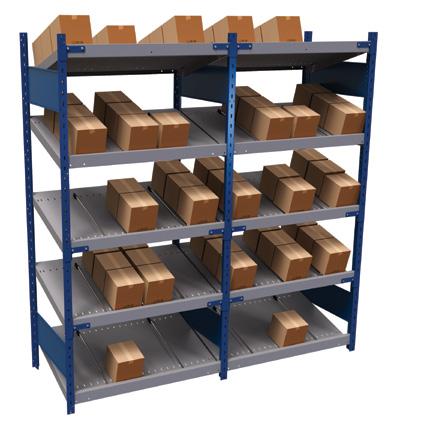 Shelving with Sloped Shelves Rousseau shelving with sloped shelves provides superior-quality gravity flow storage that integrates perfectly with other products in our Spider family.