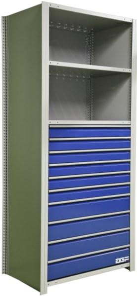SHELVING SYSTEM Bank of drawers > Bank of drawers 48" H for shelving system Available with drawers only or within a closed AGF shelving system, available in widths of 36" or 48" and 24" deep.