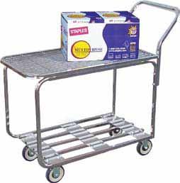 ) 4K0004 2 18 1 / 2 x 36 x 40 1 / 2 470 x 914 x 1029 35 16 Chrome Stocking Cart 4K0004 Steel Tubular Deck Cart Heavy duty steel tubular construction 18" wide for easy use while customers are