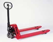pallet jacks & mat carts Heavy Duty Red Hand Pallet Jack 7 1 / 2 x 2 Polyurethane wheels with aluminum core dissipate heat for increased wheel life in high use applications Adjustable push rods and