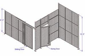 WIRE MESH PARTITIONS & ENCLOSURES Swing Doors Heavy-Duty Frame constructed with 1 1/4" x 1 1/4" square tube and 1" x 1" angle iron All are 7' in height and include a 1' transom for a total of 8'