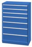 FI147 Bright Blue No. FI148 Light Grey A Drawer Config. Drawers 1-15: A 4" Overall dimensions: 40 1/4" W x 22 1/ D x 59 1/ H Number of drawers: 9 Number of compartments: 105 Bright Blue No.