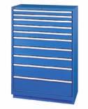 Drawers 1-3: A Drawers 4-7: B Drawers 8-9: C 7" 7" 7" Overall dimensions: 40 1/4" W x 22 1/ D x 59 1/ H Number of drawers: 10 Number of compartments: 159 No. FI153 Bright Blue No.