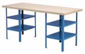 use as machinery stand or work table when full-sized workbench is not necessary All-welded construction, 14-gauge steel lip-down shelves, with bolt-down footplates on 3/16" x 1 1/ angle leg 14" shelf