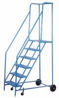 the ladder mobile) Non-clogging slip-resistant steel steps Frame is rugged welded 1" round steel tubing 8 to 16-step ladders shipped knocked down, easily assembled Capacity: 300 lbs.
