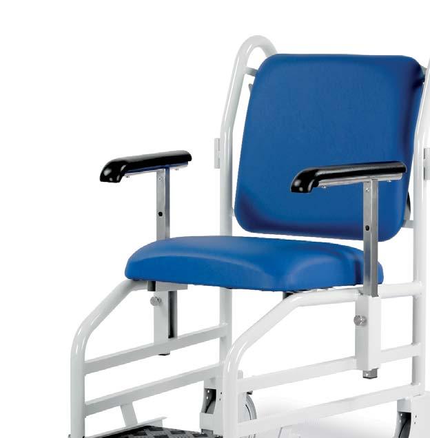 Portering Chair - Front Steer, Nesting, Sliding Foot Rest Nests to occupy reduced fl oor space and encourage tidy storage Seamless upholstery using fl ame retardant antimicrobial vinyl Moulded drop