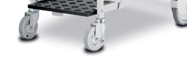 step X-ray/notes pocket on rear of seat Two hooks for patients belongings Fittings to accept IV poles/cylinder holders mounted to rear uprights 125mm swivel castors/200mm braking fi xed wheels