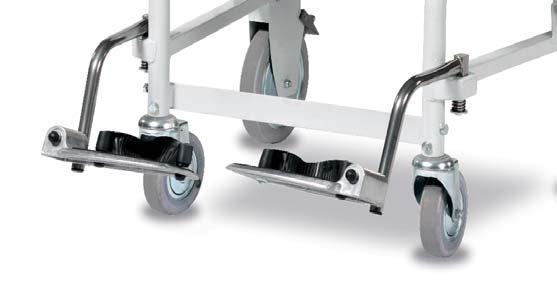 of seat Two hooks for patients belongings Fittings to accept IV poles/cylinder holders mounted to rear uprights 125mm swivel castors/200mm braking fi xed wheels (cushioned) Maximum load 190kg Overall