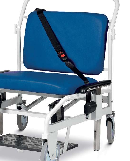 Portering Chair - Bariatric, Rear Steer, Sliding Foot Rest Heavy duty bariatric portering chair Seamless upholstery using fl ame retardant antimicrobial vinyl Moulded drop down arm rests allows side