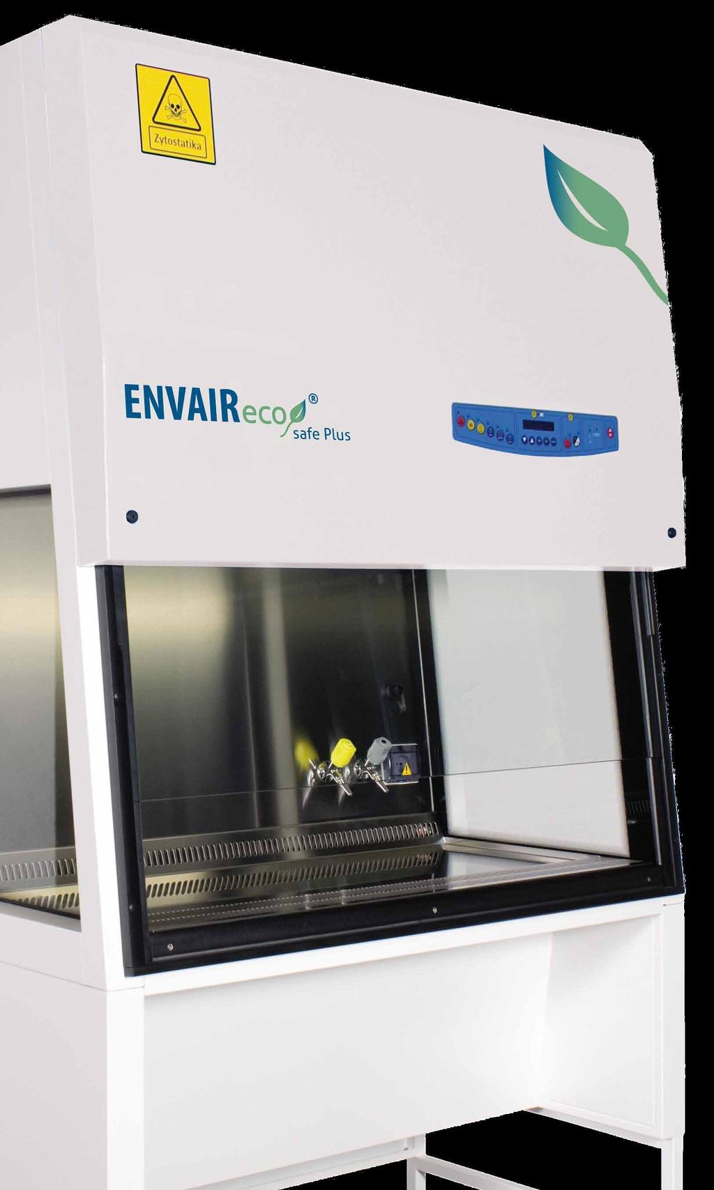 ENVAIR eco safe Plus vertical laminar flow cabinets are Class II Microbiological Safety Cabinets - designed and built to performance requirements of the EN-12469: 2000 European Standard, with 70% of