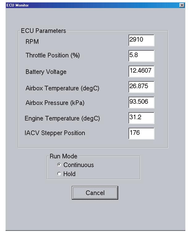 6 - ECU MONITOR The MONITOR ECU Parameters button enables you to monitor selected ECU parameters with the vehicle engine running or with the vehicle engine off.