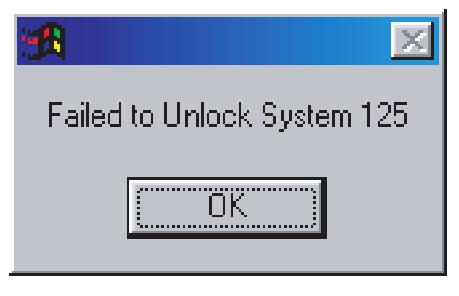 FAILED TO UNLOCK SYSTEM 125. This message means that the Cannondale Diagnostic Tool was not able to communicate with the vehicle ECU.