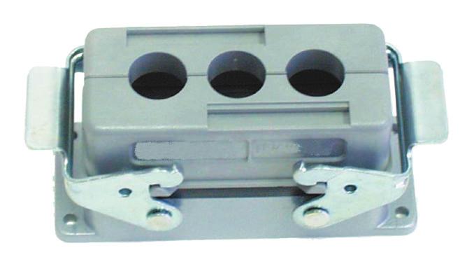 EPIC HB Split Hoods with Double Latch Bolts For EPIC HB 16 & HB 24 Housings Description Cable Outer Diameter Mates with Panel Mount Base HBSH16 3 gland openings 3 mm - 16 mm 100720C0 HBSH24 4 gland