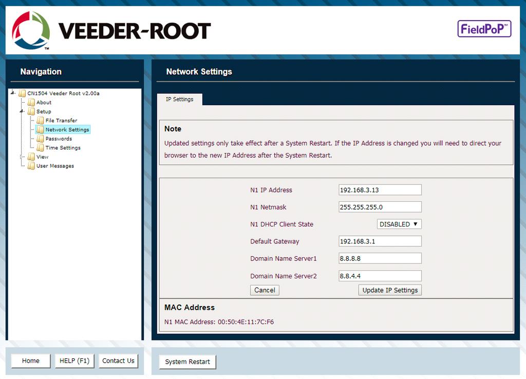 Using QuickServer Web Configurator To Setup The Gateway Ethernet Network - Setting IP Address For Field Network Figure 15.