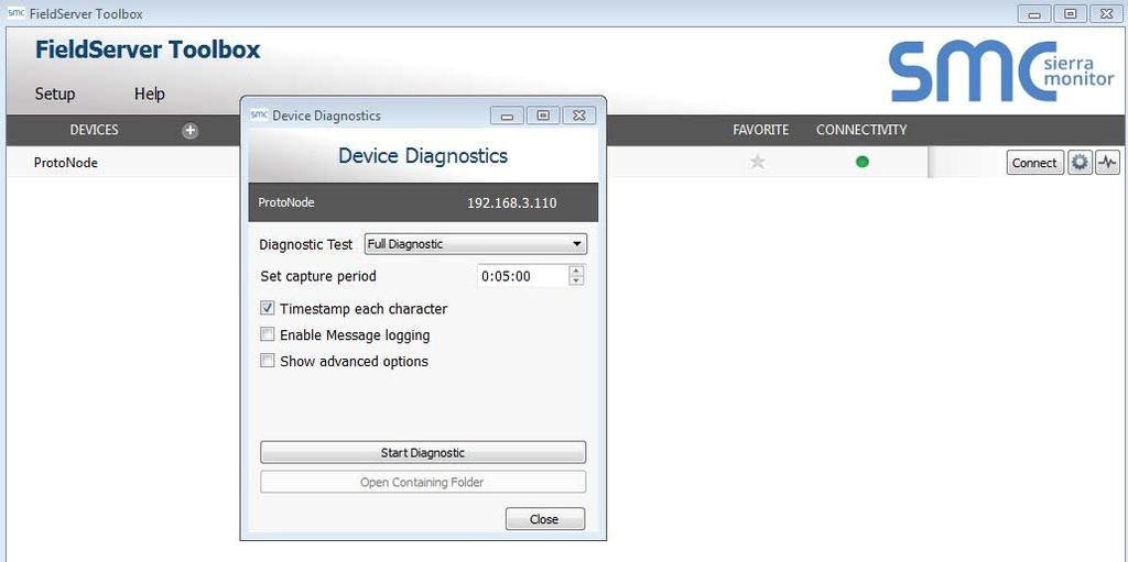 Appendix A - Troubleshooting Take Diagnostic Capture With The FieldServer Toolbox c.click on Start Diagnostic. Figure 23.