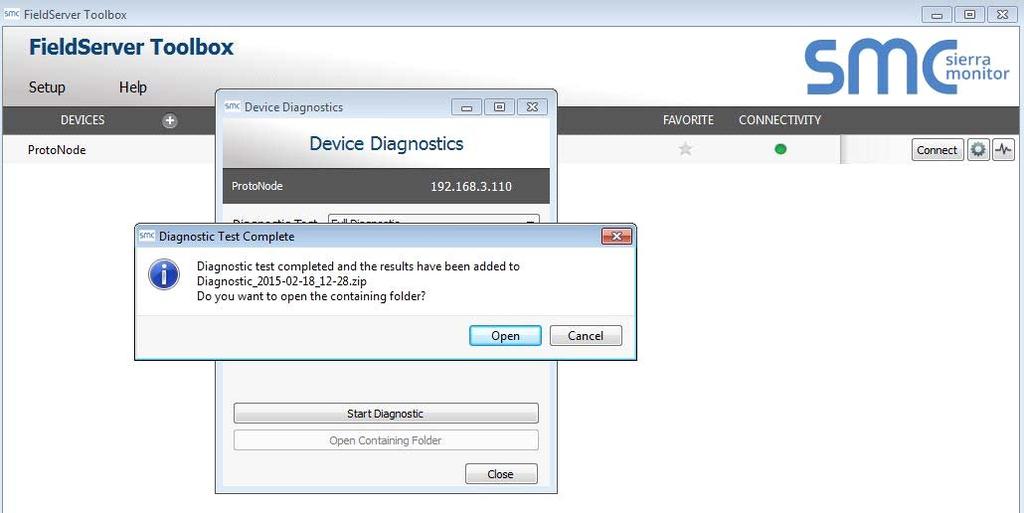 Send Log a.once the diagnostic test is complete, a zip file is saved on the PC. Figure 24.