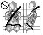 These parts of the body are best able to take belt restraining forces. The shoulder belt locks if there is a sudden stop or crash. Q: What is wrong with this? A: The shoulder belt is too loose.