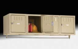 16 openings, 12" wide x 12" high x 18" deep Rugged padlock hasps Available assembled or unassembled Coat rod included Optional built-in locks 4 Person Wall Mounted Lockers When floor space is at a