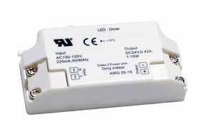 constant voltage 24V DC STDC10W24 10W 24VDC L.E.D. Driver Input: 100-240V Output: 10 Watts/24VDC Hardwire Dimensions: 3-5/16 W x 1-1/2 D x 3/4 H STDC20W24 20W 24VDC L.E.D. Driver Input: 100-240V Output: 20 Watts/24VDC Hardwire Dimensions: 6 W x 1-1/2 D x 1-3/16 H STVOFL63D 60W 24VDC Pre-Wired L.