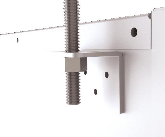 These brackets have a slot hole to hold a Ø6 mm threaded rod, which is first attached to the ceiling slab to hang