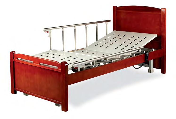SMP-PB800 Home Care Bed One handed side rail release SMP-HC700 Custom color side rail/ foot board accents Foldable tuck away luxury side rails Protective side bumpers Multi section bed litter
