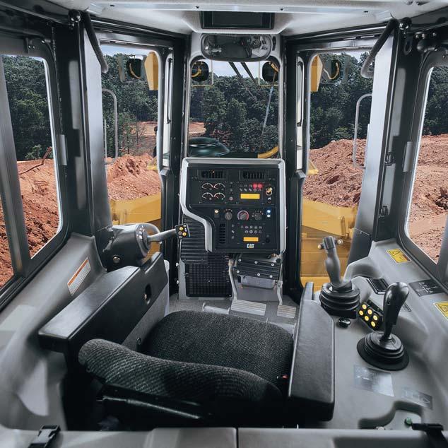 Operator Station Comfort and Convenience The D6T cab is designed for operator productivity, safety and comfort. An isolation-mounted, pressurized cab reduces noise and vibration.