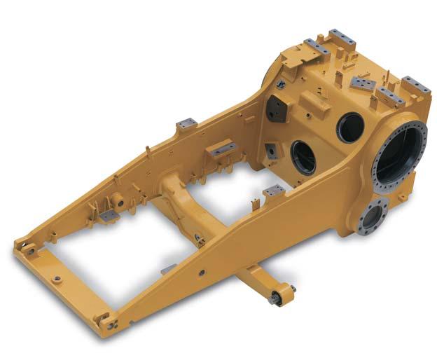 The pivot shaft is bolted to the mainframe and connects to the rear roller frames to allow independent oscillation. The pivot shaft distributes impact loads through the case.
