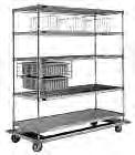 Four chrome-plated wire shelves. With various shelving configurations, caster styles, accessory packages, and a number of sizes, these carts are the ultimate in versatility!