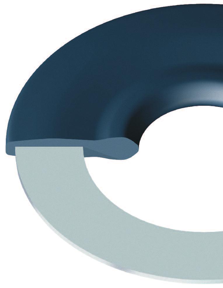 Rubber-Metal-Gaskets according to DIN EN 1514-1, Shape IBC Elastomers in different qualities Steel ring Spear tip KLINGER KGS Rubber gasket, lenticular shape, rounded edges.