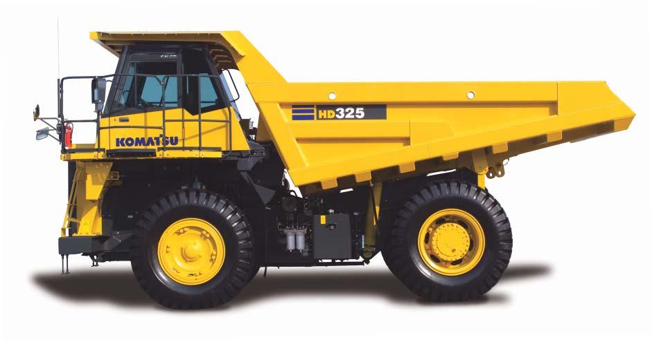 HD325-7R O FF-HIGHWAY T R UCK WALK-AROUND Productivity Features High performance Komatsu SAA6D140E-5 engine Net horsepower 371kW 498HP Mode selection system (Variable horsepower control in