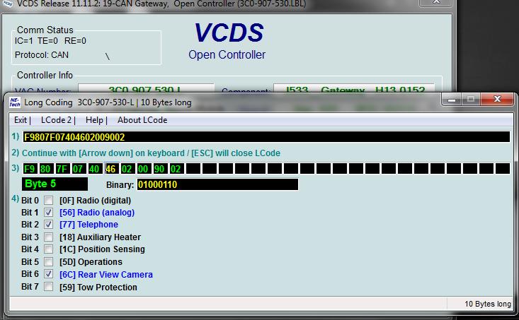 VCDS Coding 1- CAN Gateway 19 Insert the ignition key to the accessory position.