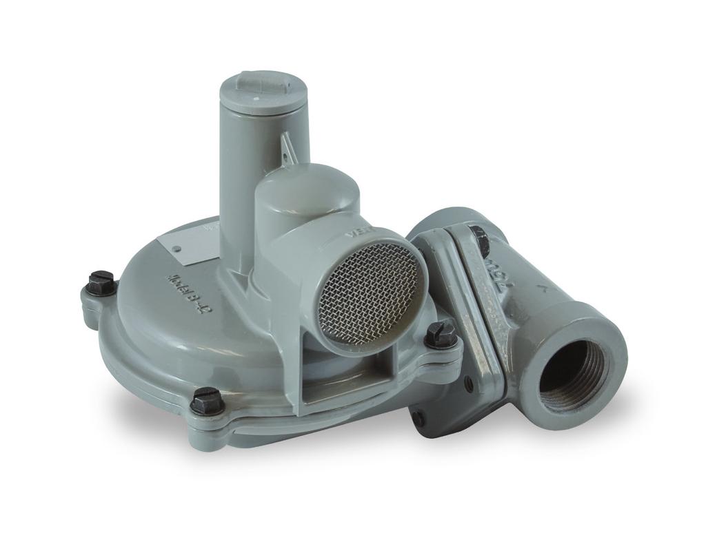 B42 Series Regulator Residential Regulator The B42 is a spring loaded self-operated regulator with internal relief option. The B42 features a molded diaphragm, 6:1 lever ratio and one inch vent.