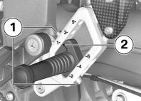 Turn adjusting screw 1 clockwise to increase distance between brake lever and handlebar grip. Turn adjusting screw 1 counterclockwise to decrease distance between brake lever and handlebar grip.