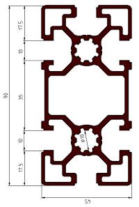 inertia: l1 9,32 cm 4 l2 8,40 cm 4 groove: 10 mm section modulus: W1 W2 4,14 cm³ 3,73 cm³ Profile 45x45 Intermediate