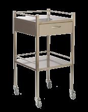 XXX Stainless Steel Trolleys and Carts one drawer Instrument Trolley One drawer 125mm deep. Shelf rails. 75mm castors.